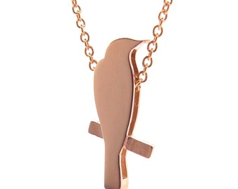 Rose Gold 'Finch' Necklace, Rose Gold bird on a branch pendant