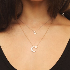 Diamond and White Gold Crescent Moon Necklace With Diamond - Etsy