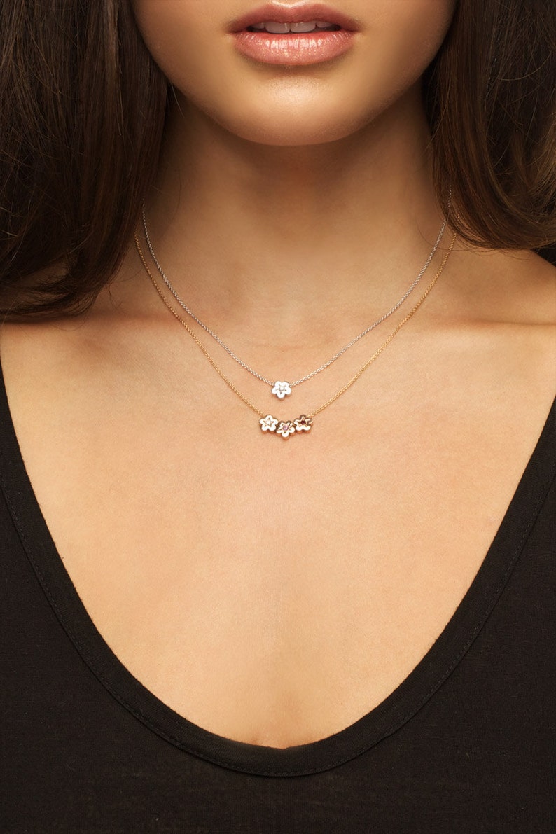 small silver flower pendant Sterling Silver and Black Sapphire small BLOSSOM Necklace small daisy pendant