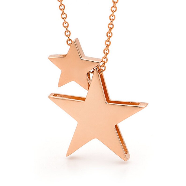 Stars Necklace, 9ct Rose Gold two stars Necklace, 2 stars pendant image 1