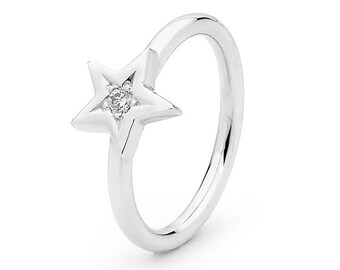 9ct White Gold Diamond Star Ring, Handmade in Sydney