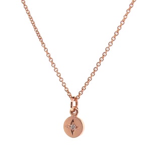 Rose Gold Small Diamond Eclipse Pendant, pink gold circle necklace, red gold disc pendant