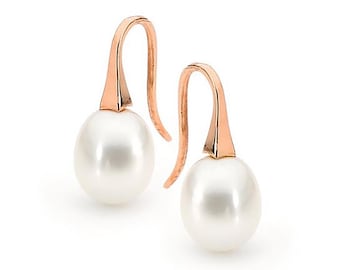 Rose gold Medium White Freshwater Pearl short drop Earrings