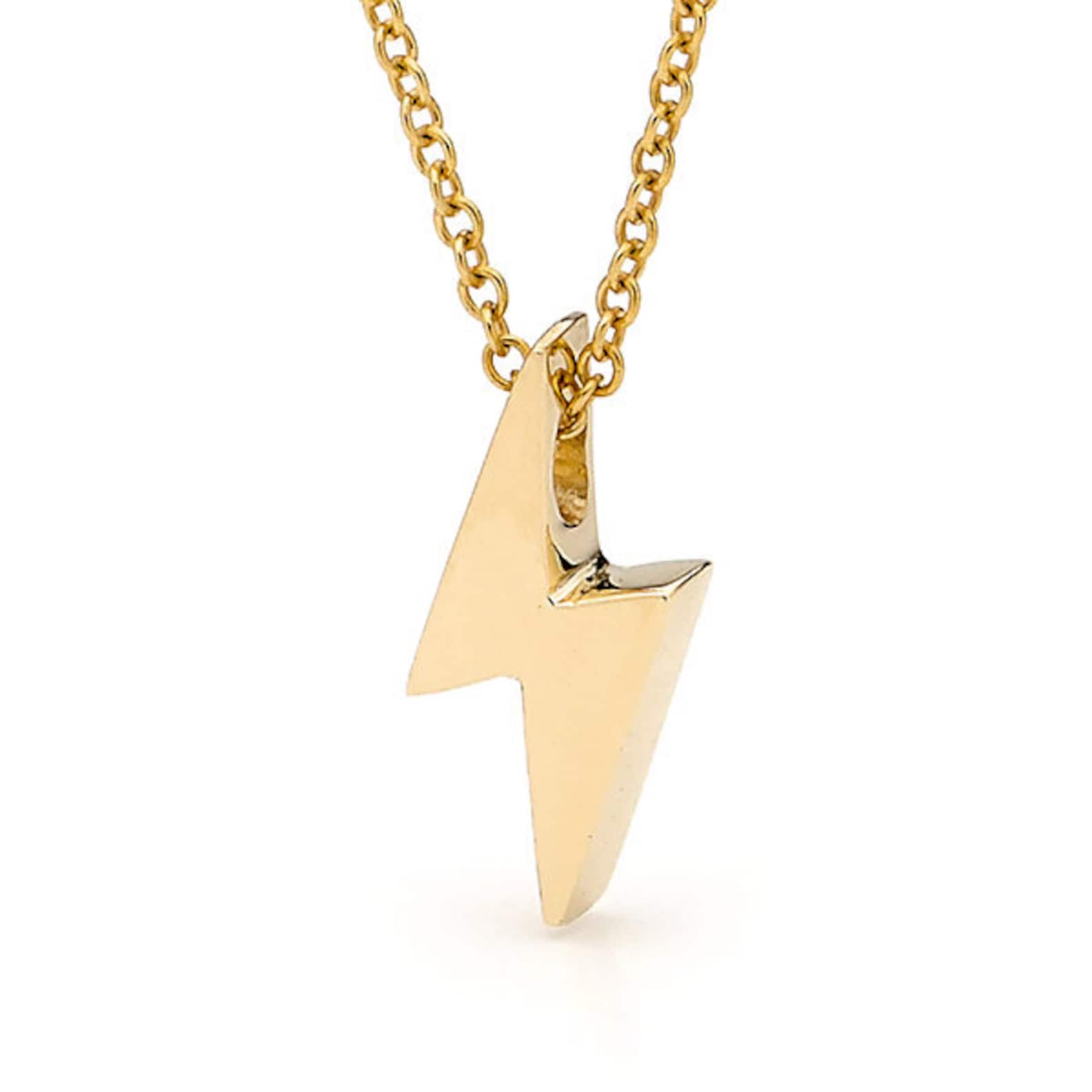 Solid Gold Lightning Bolt Necklace Small 9k Yellow Gold Etsy
