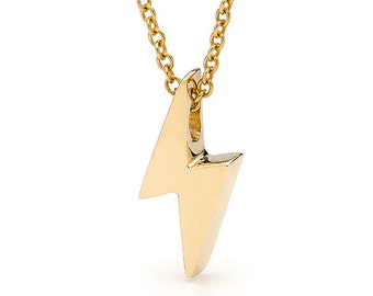 solid gold Lightning Bolt Necklace, Small 9k Yellow Gold Lightning Bolt Pendant on a Yellow Gold cable chain