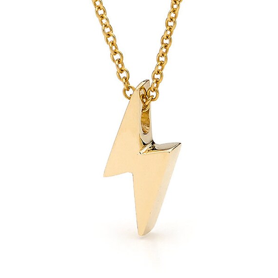 Solid Gold Lightning Bolt Necklace Small 9k Yellow Gold Lightning Bolt Pendant on a Yellow Gold Cable Chain Etsy