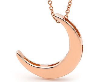 Rose Gold Crescent Moon Necklace, 9k 14k Pendant