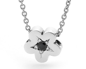 Sterling Silver and Black Sapphire small BLOSSOM Necklace, small silver flower pendant, small daisy pendant