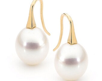 Pearl drop earring,  9ct yellow or Rose Gold or sterling silver big White Freshwater Pearl short drop Earrings