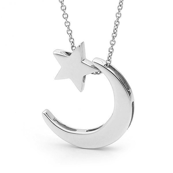 Star Necklace White Gold Crescent Moon 