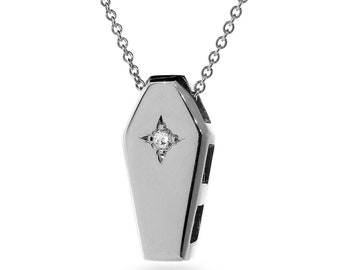 white Gold natural Diamond Coffin Pendant, 9ct white gold Mourning necklace