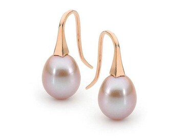 9ct Gold Pink Freshwater Pearl Drop Earrings, Handmade