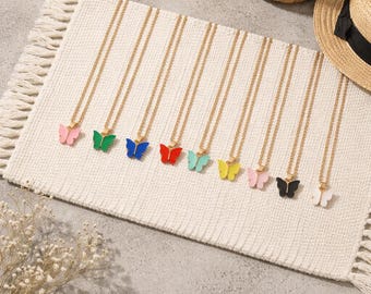 Acrylic Butterfly Pendant Necklace, Gold Dainty Chain, Y2K Jewelry