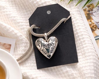 Silver Hope Heart Pendant Necklace, Engraved Inspirational Jewelry, Mesh Chain Heart Charm, Encouragement Gift for Her, Religious Christian