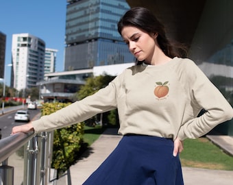 Stay Peachy Embroidered Look Crewneck | Peach Illustration Sweatshirt | Peach Graphic Design