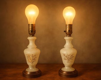 pair of Vintage French Opaline Glass Table Lamps