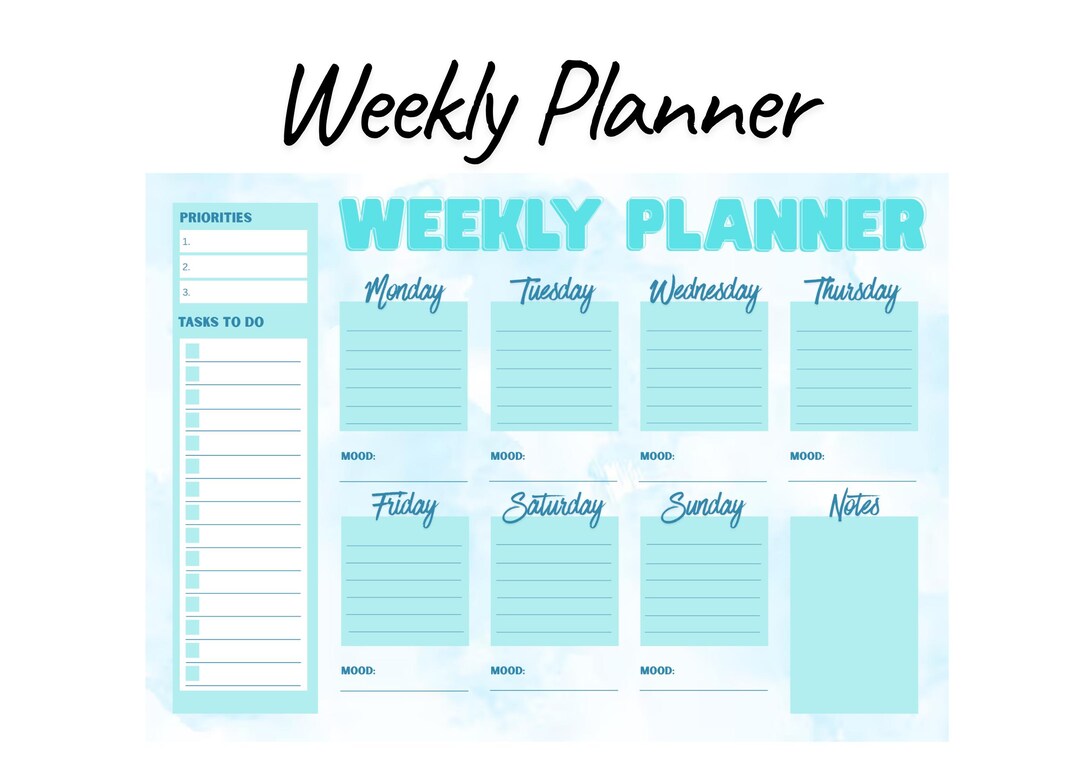 Weekly Planner | Canva Template | Printable | Daily Mood Log | Digital ...