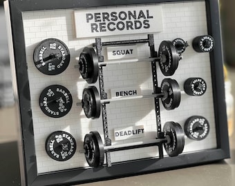 Custom Gym PR Board | Personal Record Tracker | Miniature Barbell Home Gym Decor | Powerlifting Crossfit Weightlifting Gift