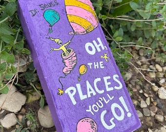 Oh, The Places You’ll Go! Book Brick, Dr. Seuss Garden Art Butterfly Garden Hand-Painted
