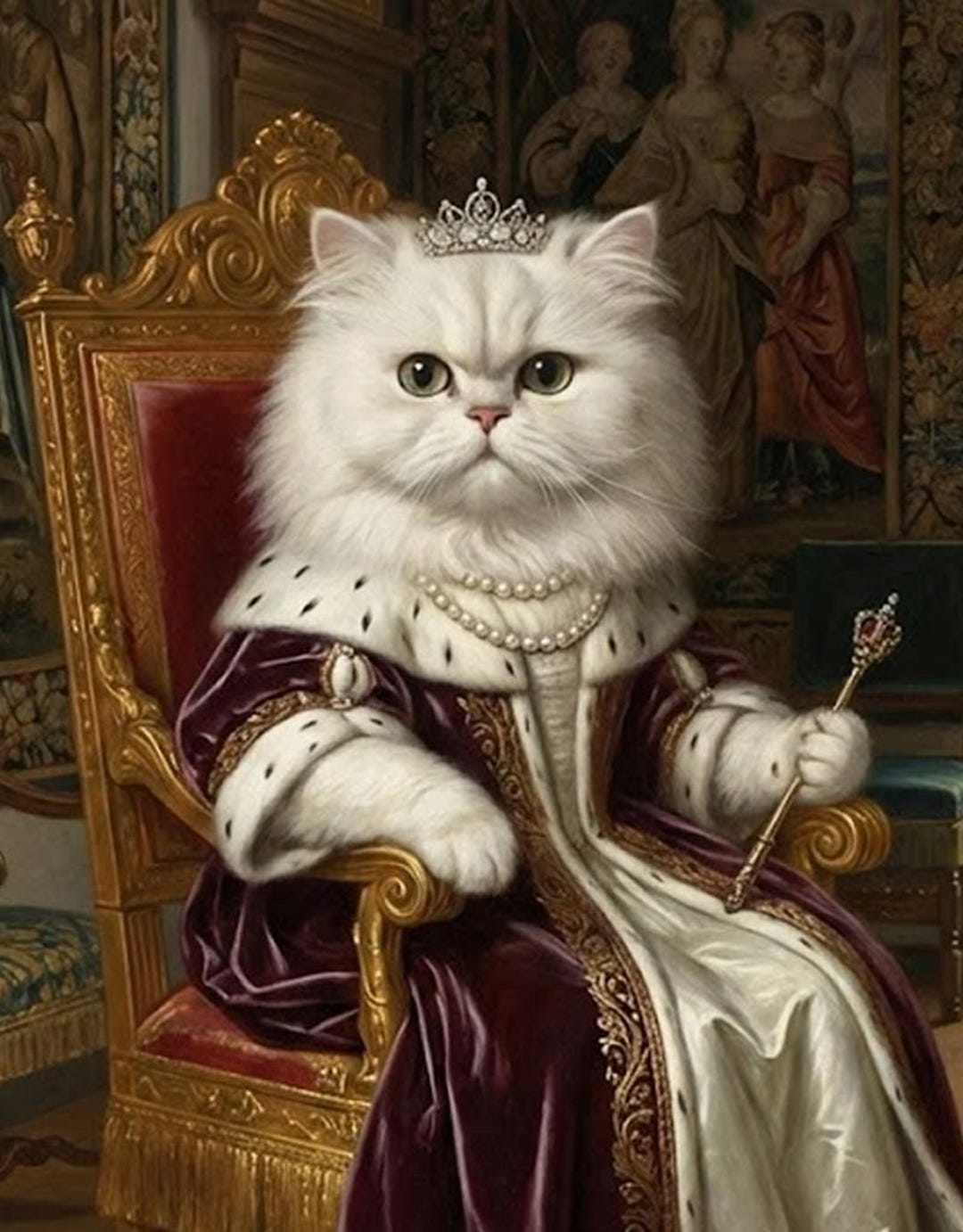 Royal Queen Dog and Cat Portrait Custom Pet Crowned Canvas or Digital ...