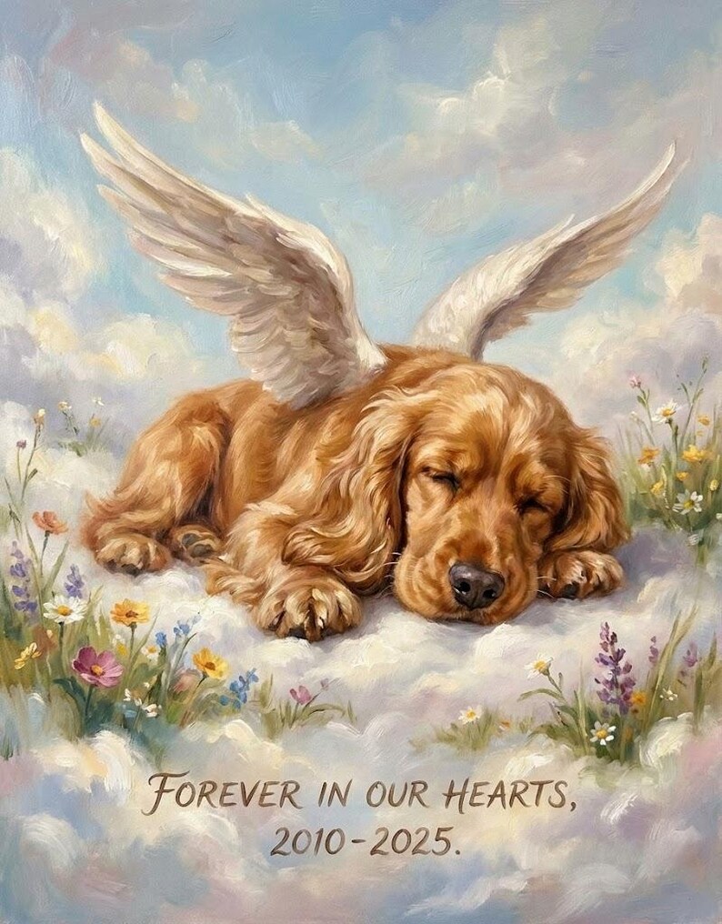 Personalized Pet Remembrance Portrait Dog or Cat Angel Artwork Sympathy ...