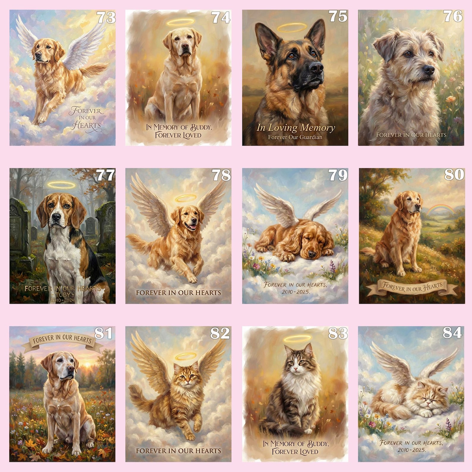 Custom Pet Memorial Portrait Angel Dog or Cat Art Personalized Rainbow ...