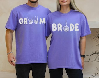 Groom Shirt Bride Matching Shirt Gothic Skeleton Hand Wedding Comfort Colors Tee