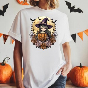 Comfort Colors® Witchy Moon Shirt: Gothic Pumpkin Bats Roses Cauldron