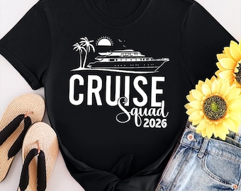 Camiseta del equipo de crucero: Yate con palmeras en la playa 2026, a juego con la tripulación.