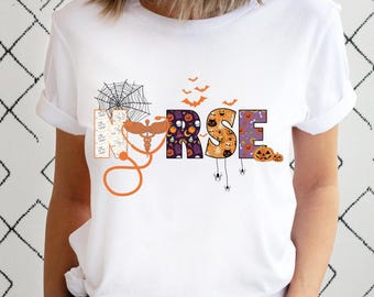 Spooky Nurse Shirt: Halloween Pumpkin Spider Web Costume Tee