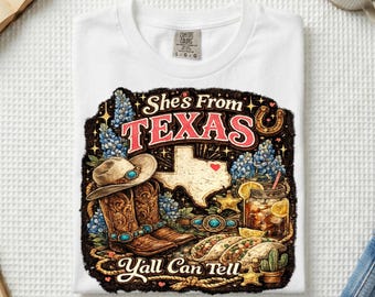 Comfort Colors® Texas Pride Shirt: Vintage She's From Tee with Western Design