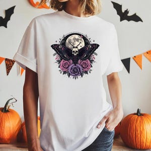 Comfort Colors® Death Moth Moon Shirt: Gothic Skull Wings Roses Celestial Spooky
