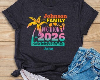 Family Vacation Tee: Custom Name Tropical Beach Matching 2026