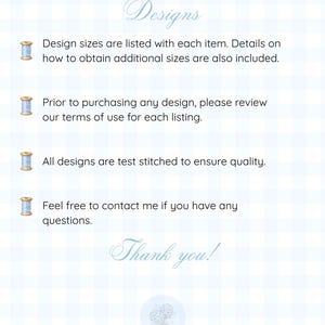 May include: A light blue and white checkered background with the text "Timeless in Tennessee Designs". The text provides information about design sizes, terms of use, and quality assurance. The image also includes a "Thank you!" message.