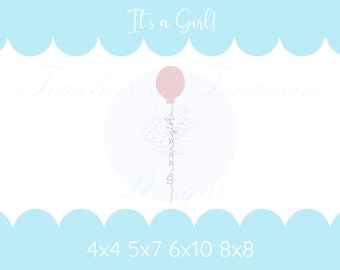 It's a Girl Balloon Sketch Machine Embroidery Design
