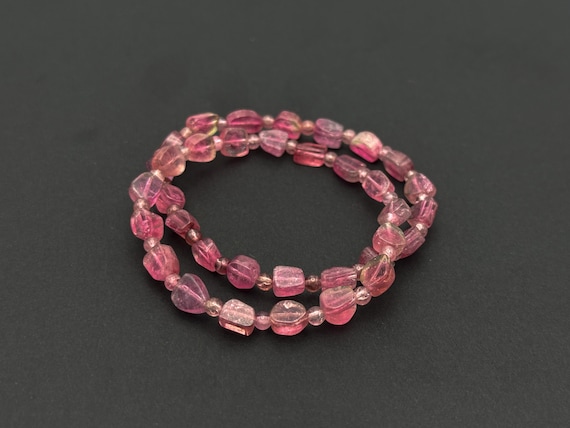 Watermelon Tourmaline Elastic Stretch Bracelet, Natural Gemstone Beads, Dainty Crystal Jewelry 6 in''