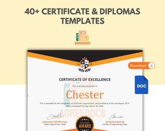 Más de 40 plantillas de certificados y diplomas, certificados de graduación y premios editables, diseños imprimibles en Canva, descarga digital instantánea.