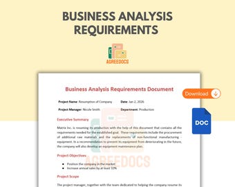 Plantilla de documento de requisitos empresariales, análisis de necesidades empresariales y desarrollo de negocio (BRD), plan de gestión de proyectos y programas editable, imprimible