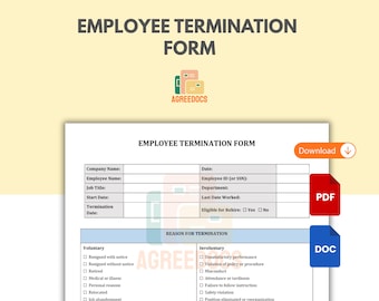 Plantilla de formulario de despido, formulario de desvinculación de RR. HH. editable, lista de verificación de despido imprimible, PDF, Word y Google Docs, descarga instantánea
