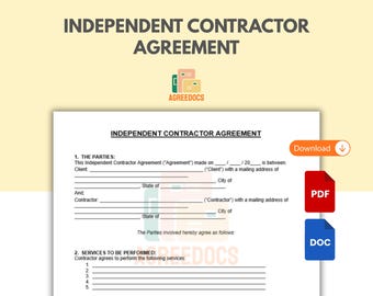Plantilla de contrato de contratista independiente, contrato comercial editable, contrato de contratista imprimible (PDF y Word), descarga digital instantánea.