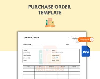 Plantilla de orden de compra, formulario de orden de compra editable para pequeñas empresas, hoja de orden de compra imprimible, Google Docs y Word, descarga digital instantánea