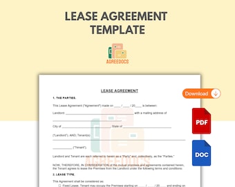 Plantilla de contrato de arrendamiento editable, contrato de arrendamiento residencial imprimible, contrato de arrendamiento para propietarios, Google Docs, Word y PDF