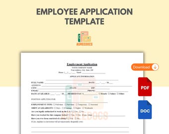 Plantilla de solicitud de empleo, solicitud de empleo imprimible, solicitud de empleo editable, formulario de contratación de RR. HH., PDF y Word, descarga digital