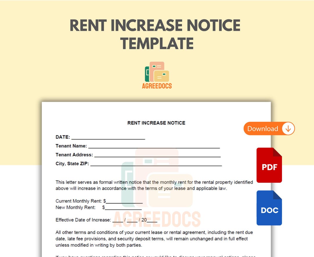 Simple Blank Rent Increase Form.pdf Rental Increase Notice Form, Editable Rent Increase Letter for ...