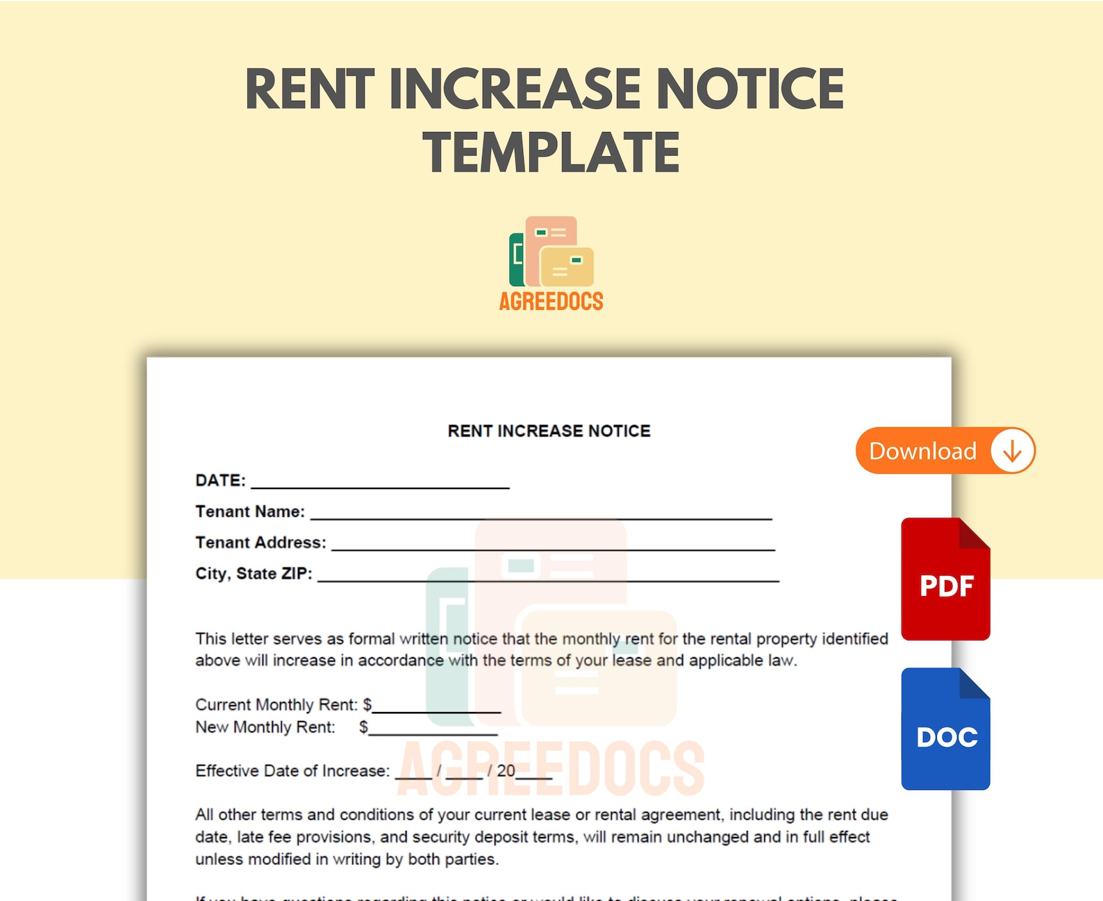 Landlord Rent Increase Forms.pdf Rental Increase Notice Form, Editable Rent Increase Letter for ...