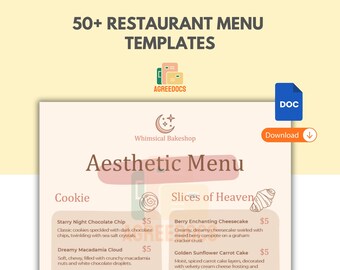 Más de 50 plantillas de menú para restaurantes, diseños editables para cafeterías, bares y restaurantes, menús imprimibles, para pequeñas empresas, descarga instantánea.