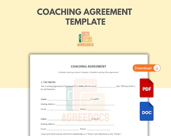 Plantilla de contrato de coaching, contrato de coaching editable para clientes, contrato de servicios de coaching empresarial imprimible (PDF, Word y Google Docs)