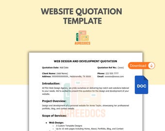 Plantilla de presupuesto para diseño web, hoja de precios y facturas editable, hojas de cálculo de Excel y Google, presupuesto empresarial imprimible, descarga digital