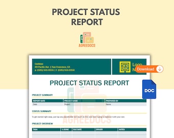 Plantilla de informe de estado del proyecto, informe de gestión de proyectos editable, rastreador de tareas y planificador de proyectos, Google Docs y PDF imprimible.