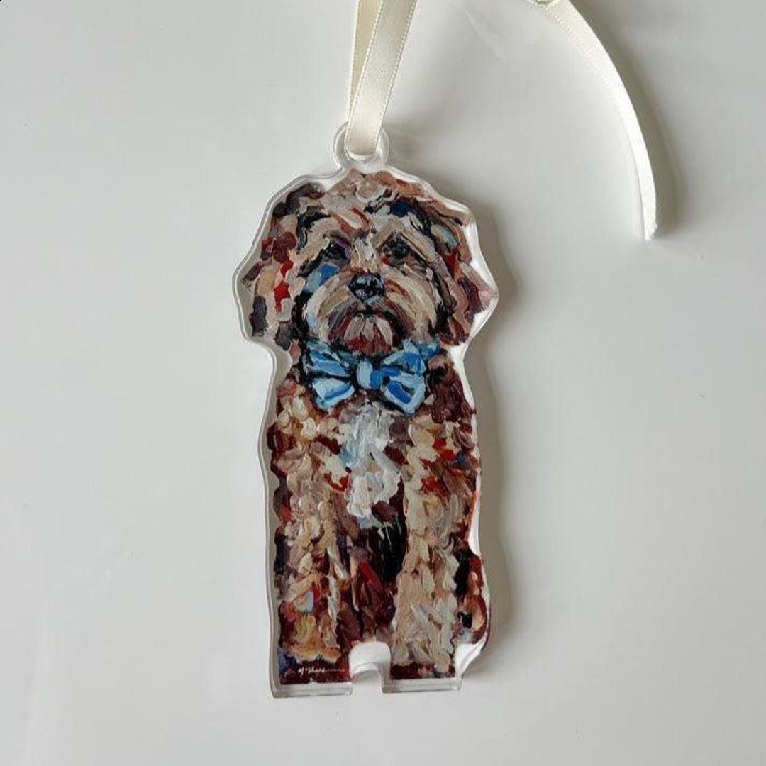 Cavapoo Red With Blue Bow Ornament Acrylic Xmas Decor Christmas, Brown ...